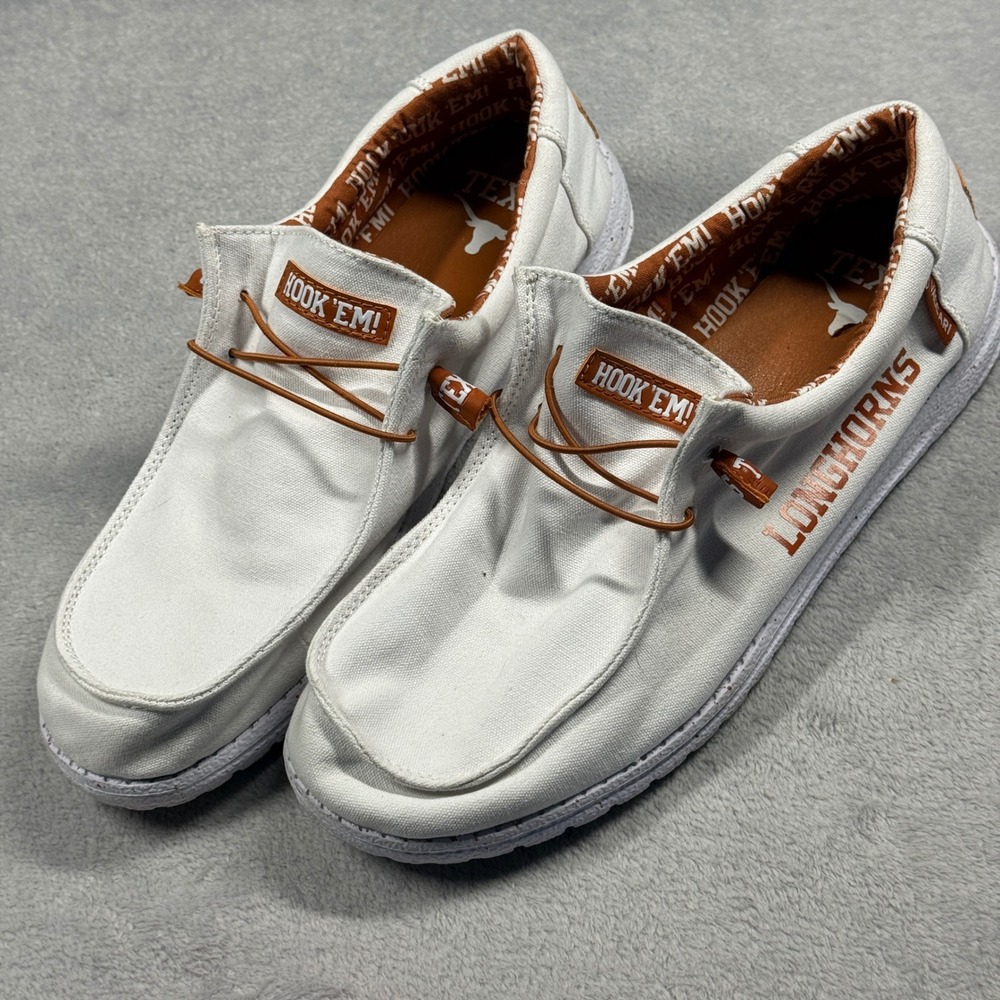 Vaccari 13 Slip On Shoes Mens White Texas Longhorns Hook Em HeyDude Style